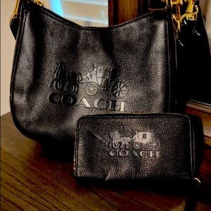 Black leather Coach bag and wallet